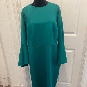 Green Flare Sleeve Scuba Dress-Size 18